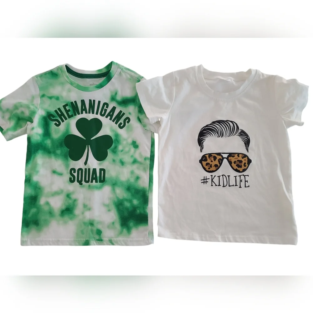 Boys Bundle T-shirts Green Saint Patricks Day White KidlifeShort Sleeve Size 4-5